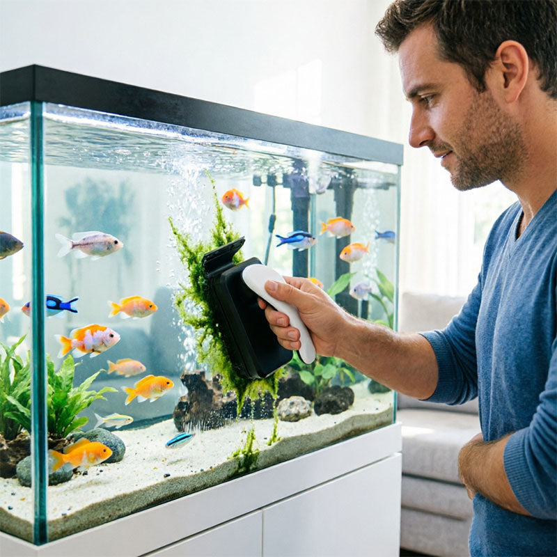 Strong Magnetic Aquarium Cleaner, Floating Algae Scraper Brush with Non-Slip Handle for Small, Medium & Large Fish Tanks