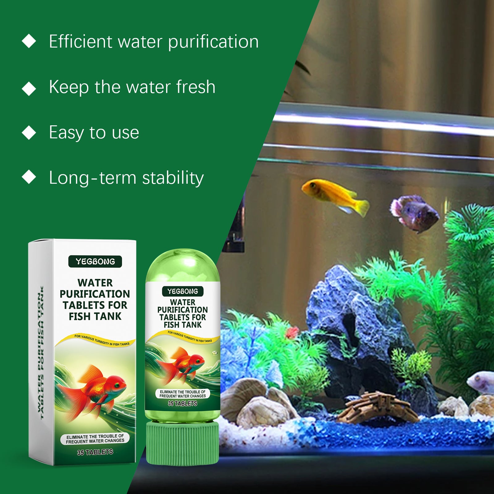 Yegbong Aquarium Water Purification Tablets, Water Quality Dedicated To Clean Deodorizing Algae Stains Sludge Clear Fish Pond