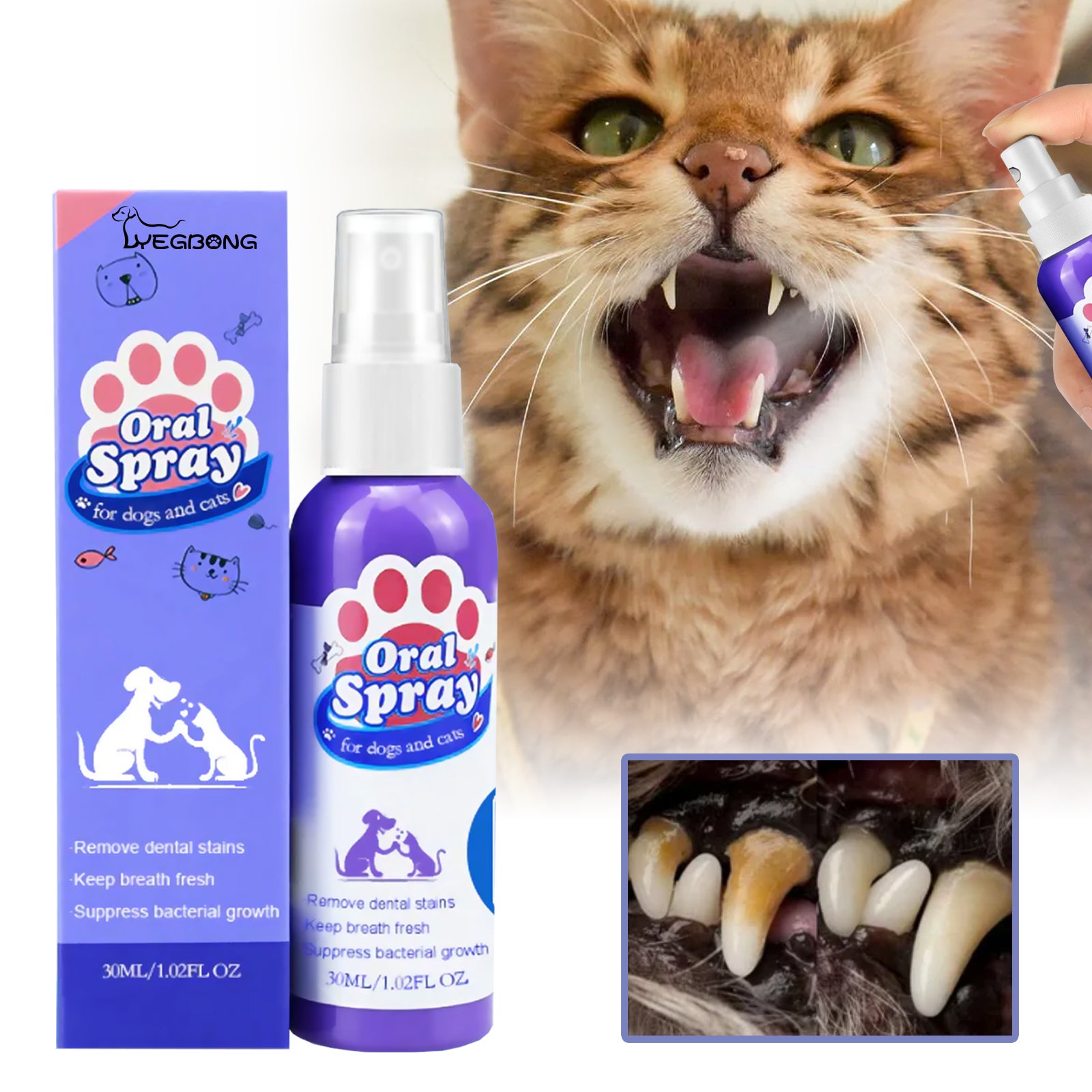 Pet Dental Spray for Cats & Dogs – Removes Plaque, Tartar & Bad Breath (Propolis Formula)