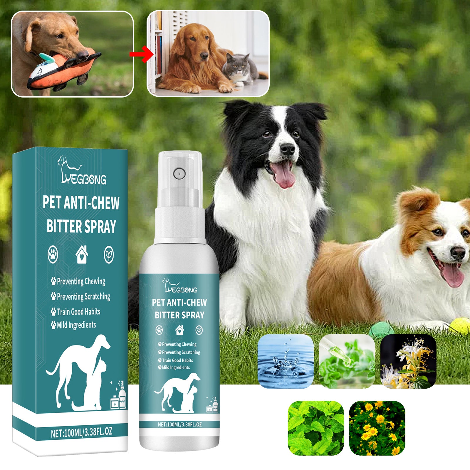 Anti-Chew & Scratch Deterrent Spray for Pets – Natural Peppermint Formula for Cats & Dogs
