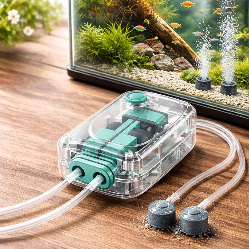 Super Quiet Aquarium Air Pump, Ultra-Low Noise Silent Operation with Adjustable High-Power Bubbler for Fish Tanks