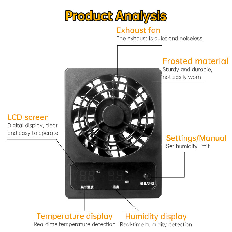 Smart Reptile Cooling Fan with Thermo-Hygrostat & LED Display, Low Noise for Terrarium/Aquarium