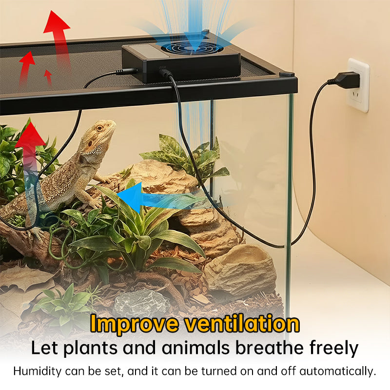 Smart Reptile Cooling Fan with Thermo-Hygrostat & LED Display, Low Noise for Terrarium/Aquarium