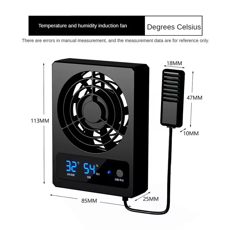 Smart Reptile Cooling Fan with Thermo-Hygrostat & LED Display, Low Noise for Terrarium/Aquarium