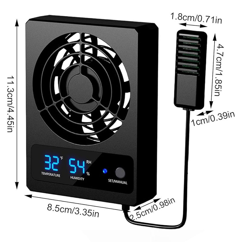 Smart Reptile Cooling Fan with Thermo-Hygrostat & LED Display, Low Noise for Terrarium/Aquarium