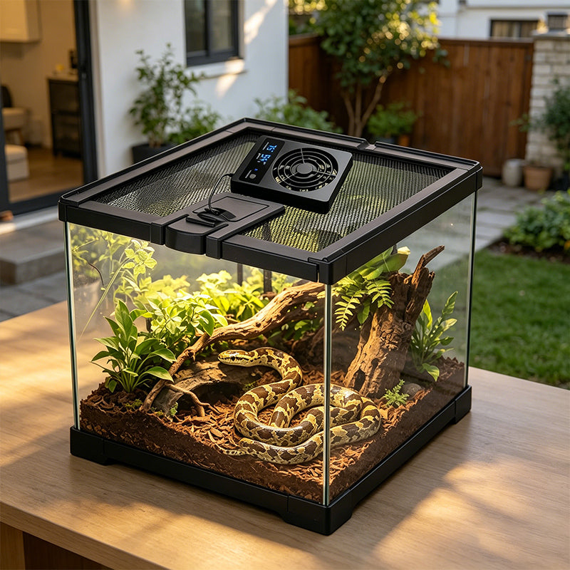 Smart Reptile Cooling Fan with Thermo-Hygrostat & LED Display, Low Noise for Terrarium/Aquarium