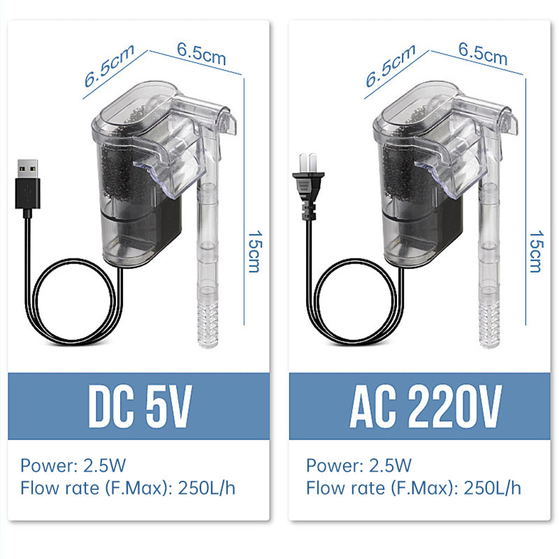 USB Hanging Aquarium Filter 2.5W 250L/H – Adjustable Flow, Plug & Play