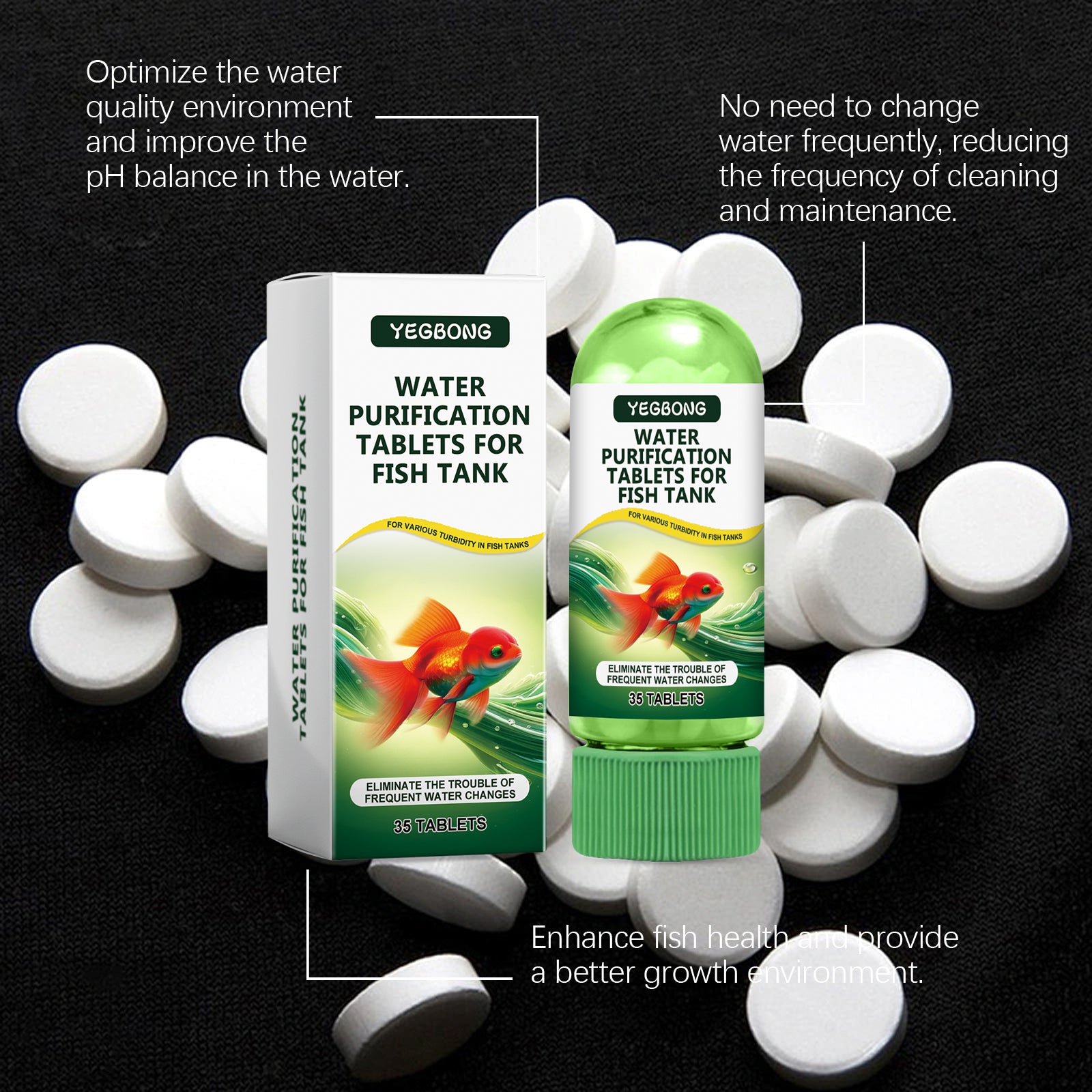 Yegbong Aquarium Water Purification Tablets, Water Quality Dedicated To Clean Deodorizing Algae Stains Sludge Clear Fish Pond