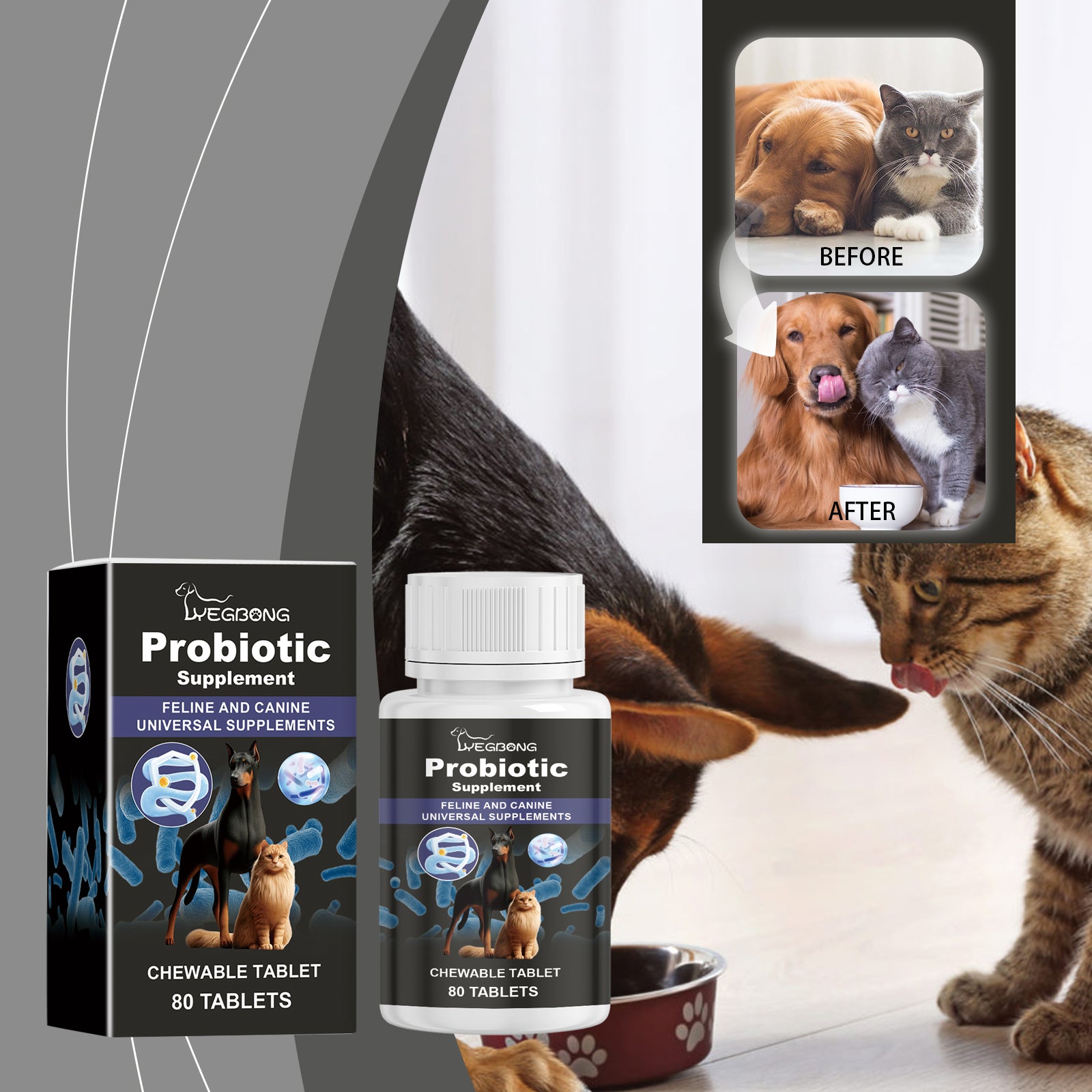 Probiotic Tablets for Cats & Dogs – Digestive Health & Immunity Supplement