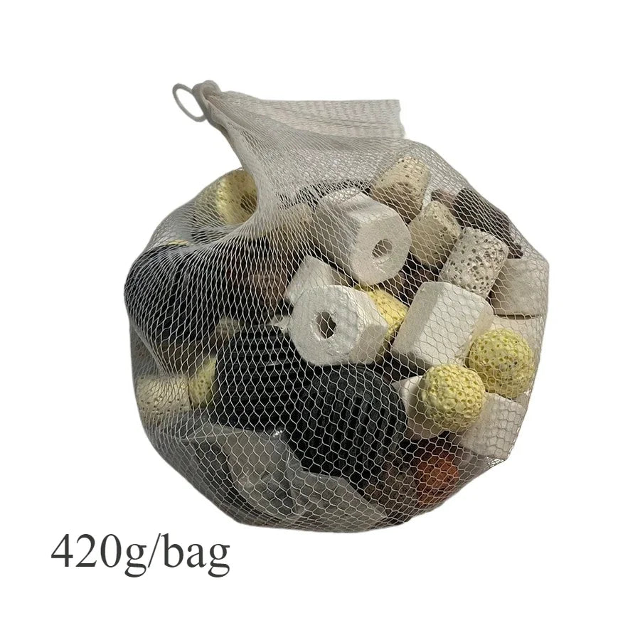 420g Premium Aquarium Filter Media in Mesh Bag — Ceramic Rings, Activated Carbon & More