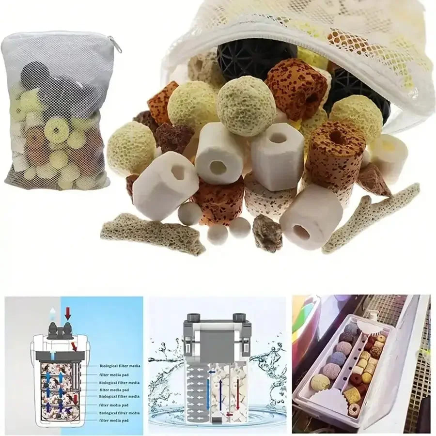 420g Premium Aquarium Filter Media in Mesh Bag — Ceramic Rings, Activated Carbon & More